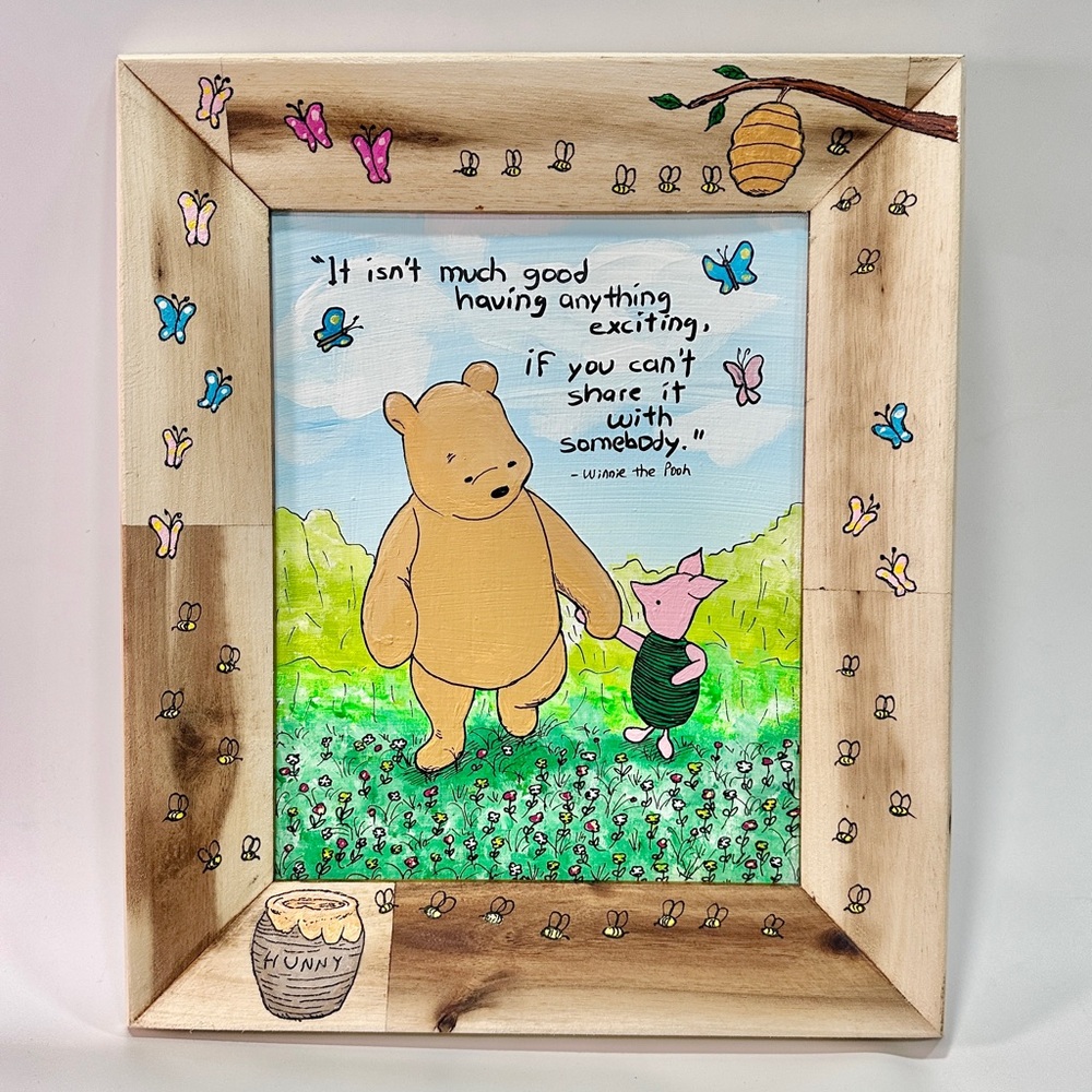 Winnie the Pooh and Piglet Decorated Framed Acrylic Painting